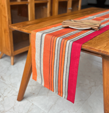 Segmented Stripes Cotton Table Runner Multicolor