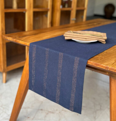 Zari Stripes Cotton Table Runner Indigo