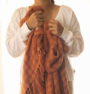 Houndstooth Handwoven Cotton Throw Burnt Orange