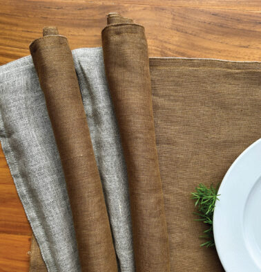 Toffee Brown/ Beige Reversible Linen Table Mats – Set of 6
