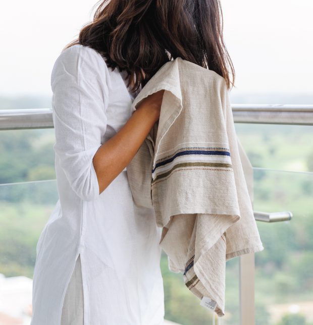 Thorth | Premium Cotton Bath Towel | White / Green
