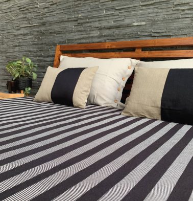 Handwoven Ribbed Cotton Bed Cover Black / Grey