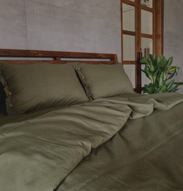 Linen Duvet Cover Mosstone Green