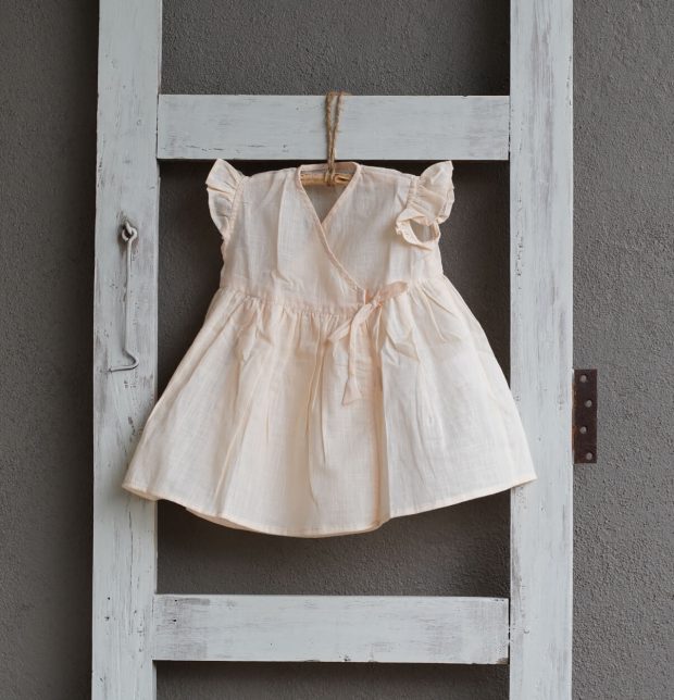 Cotton Tapioca Beige Bubble Dress Baby Girl