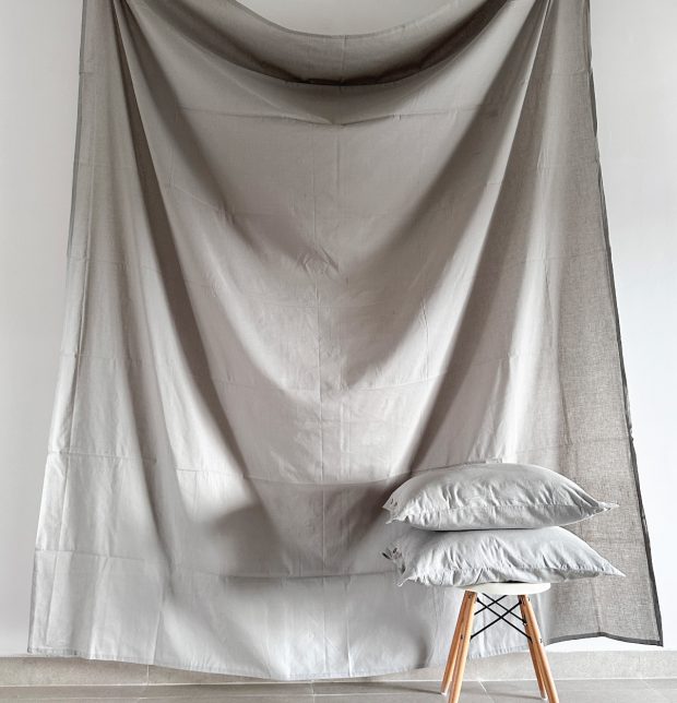 Linen Pillow Cover with button Glacier Grey
