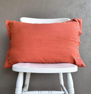 Linen Pillow Cover with button Rust Orange