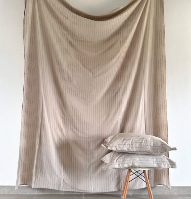 Silver Lining Striped Bedsheet Beige/Brown - Fabric Fitted