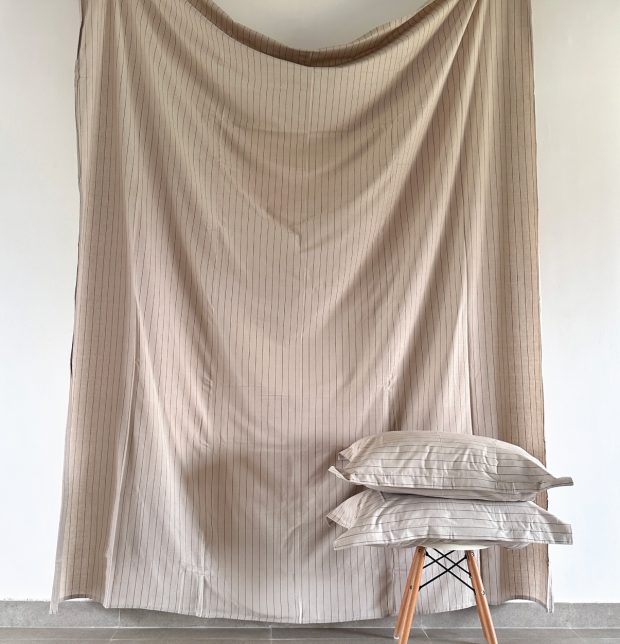 Customisable Silver Lining Striped Duvet Cover Beige / Brown