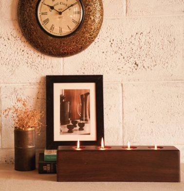 Handcrafted Wooden 4 Flame Tea Light Candle Holder - Dark