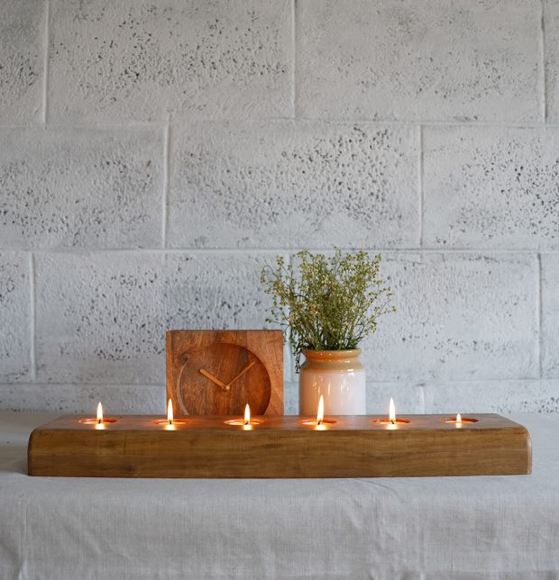 Rustic Handcrafted Wooden 6 Flame Tea Light holder