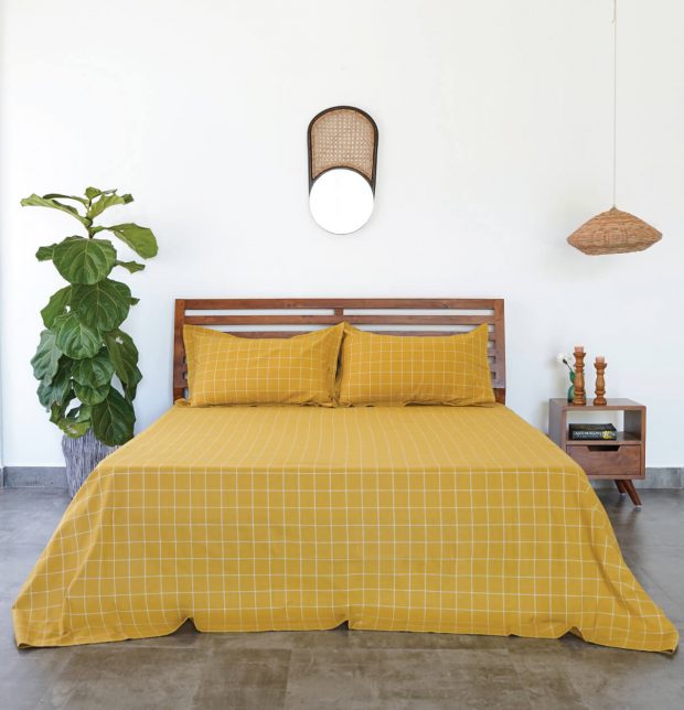 Customisable Lagom Chequered Cotton Duvet Cover Mustard/White