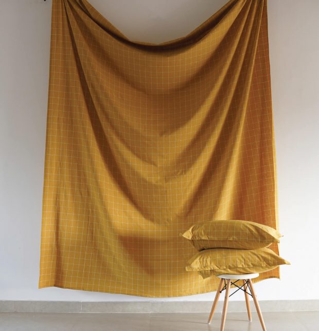 Customisable Lagom Chequered Cotton Duvet Cover Mustard/White