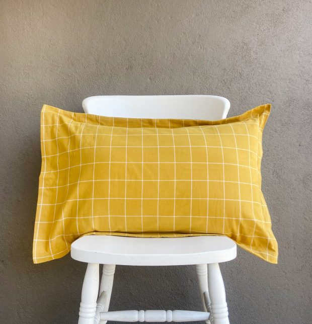 Customisable Lagom Chequered Cotton Duvet Cover Mustard/White