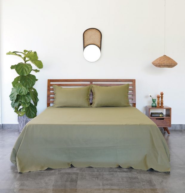 Customisable Linen Duvet Cover Mosstone Green
