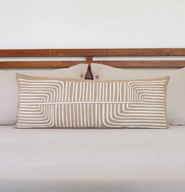 Palme Cotton Lumbar Cushion Cover Beige - 14 x 36