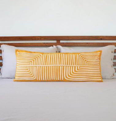 Palme Cotton Lumbar Cushion Cover Yellow - 14 x 36
