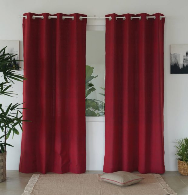 Customizable Curtain, Chambray Cotton - Aurora Red