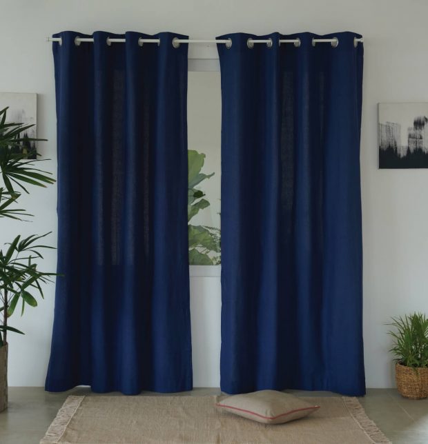 Chambray Cotton Curtain Indigo Blue
