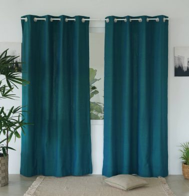 Chambray Cotton Curtain Ocean Depth Green