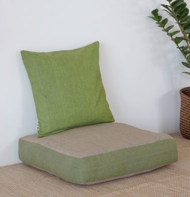 Chambray Cotton Floor Cushion Beige / Green