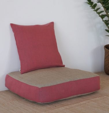 Chambray Cotton Floor Cushion Beige / Pink