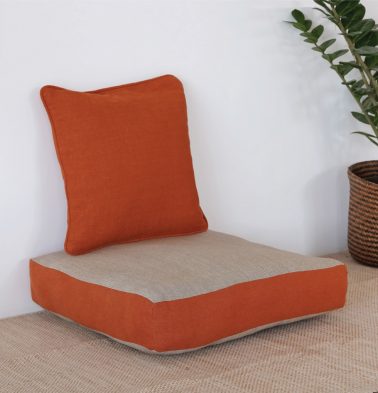 Chambray Cotton Floor Cushion Beige / Orange