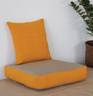 Chambray Cotton Floor Cushion Beige / Yellow