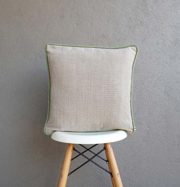 Chambray Cotton Cushion Cover Beige/ Green 16” x 16”