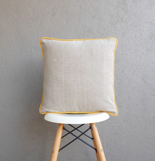 Chambray Cotton Cushion Cover Beige/ Yellow 16” x 16”
