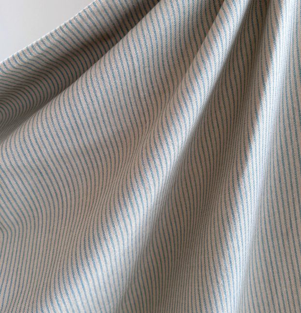 Customizable Curtain, Fine Stripes Cotton - Teal Blue