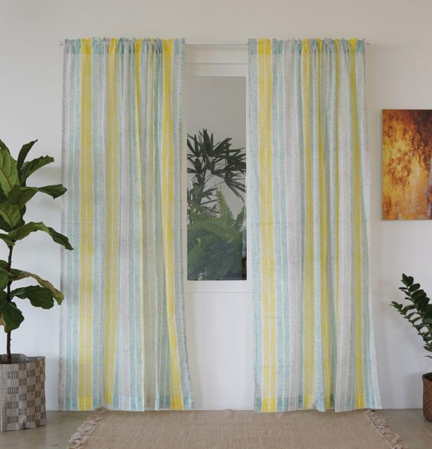 Muted Chevron Stroke Slub Sheer Cotton Curtain