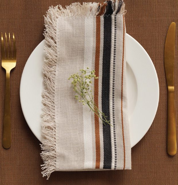 Premium Cotton Table Napkins Beige / Brown Set of 6