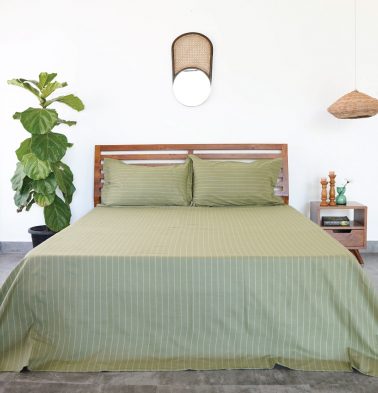 Silver Lining Striped Bedsheet Green/White – With 2 pillow covers