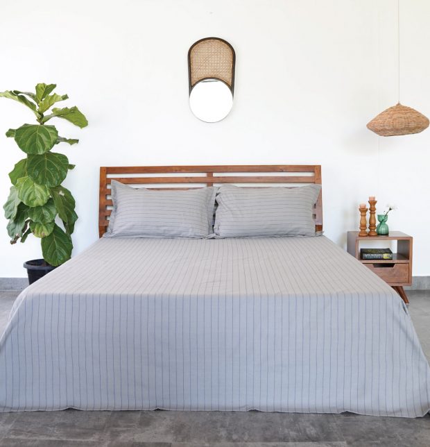 Silver Lining Striped Fitted Bedsheet Grey/Blue