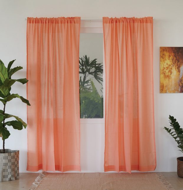 Customizable Sheer Curtain, Slub Cotton - Papaya Peach