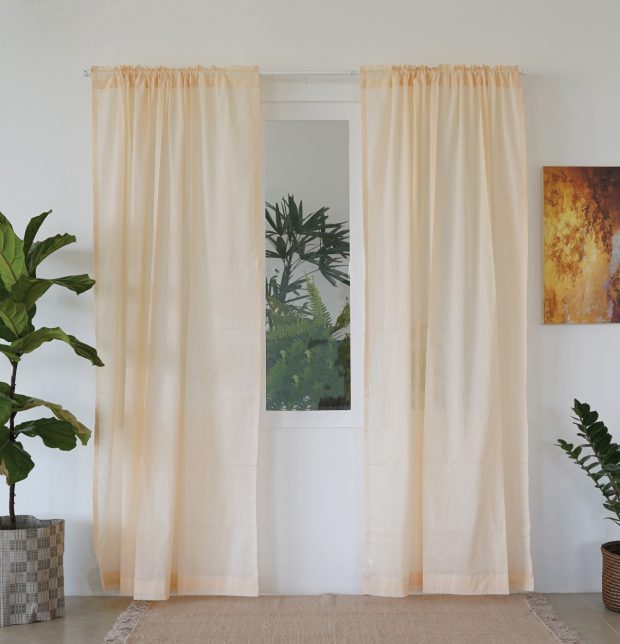 Customizable Sheer Curtain, Slub Cotton - Tapioca Beige