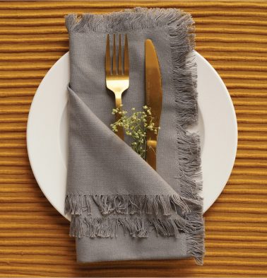 Solid Cotton Table Napkins With Fringes Cool Grey Set of 6