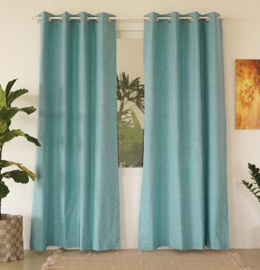 Customizable Curtain, Textura Cotton - Teal Blue