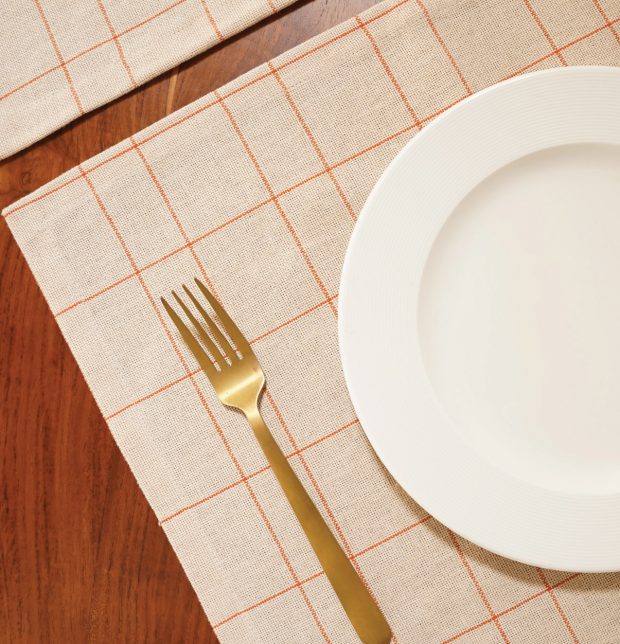 Rust Orange Checks Cotton Table Mats Beige - Set of 6