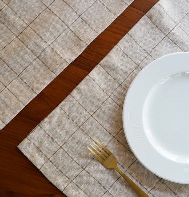 Brown Checks Cotton Table Mats Beige - Set of 6