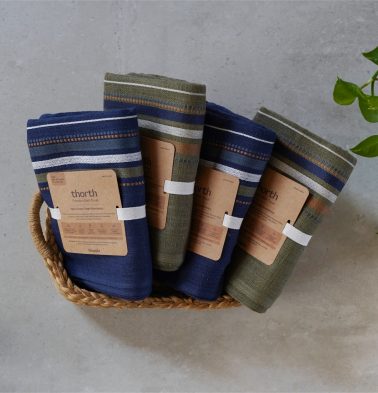 Olive Green & Blue Thorth | Premium Cotton Bath Towel | Combo of 4