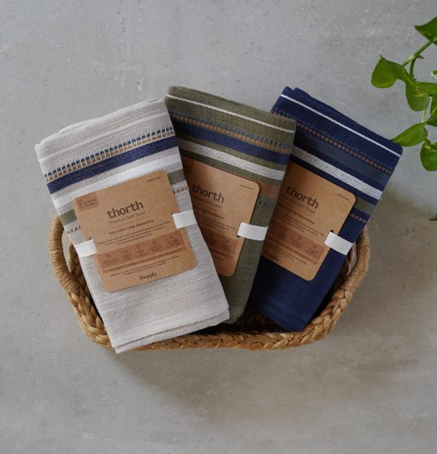 Multicolor with Beige Thorth | Premium Cotton Bath Towel | Combo of 3