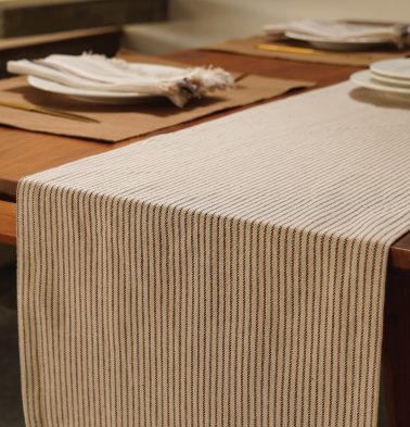 Fine Stripes Cotton Table Runner Black