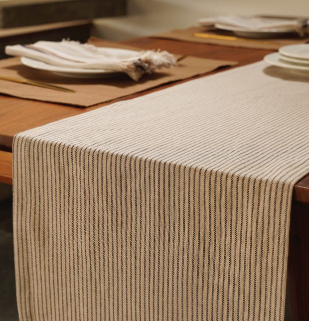 Fine Stripes Cotton Table Runner Black