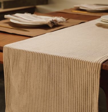 Fine Stripes Cotton Table Runner Brown