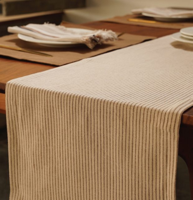 Fine Stripes Cotton Table Runner Brown