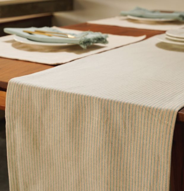 Fine Stripes Cotton Table Runner Teal Blue