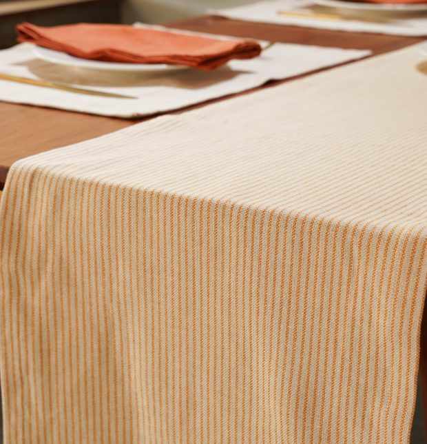 Fine Stripes Cotton Table Runner Yellow