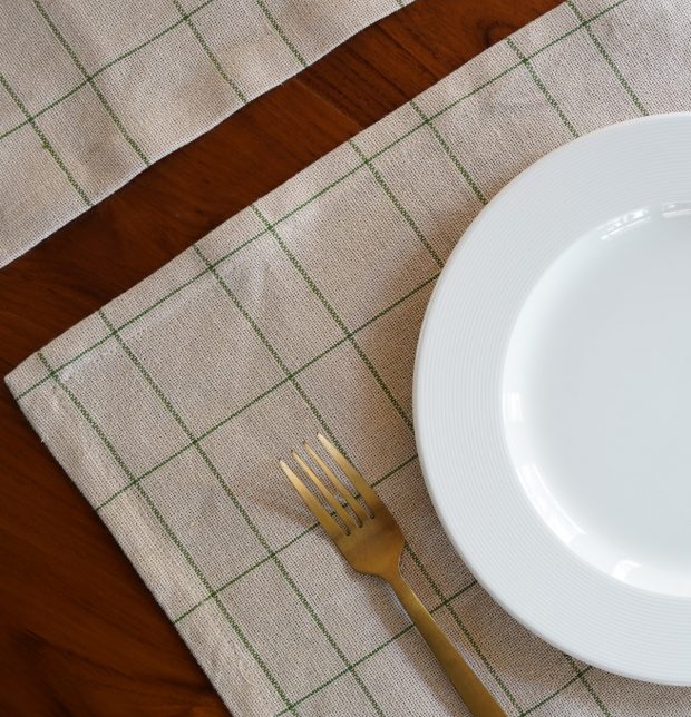 Green Checks Cotton Table Mats Beige - Set of 6
