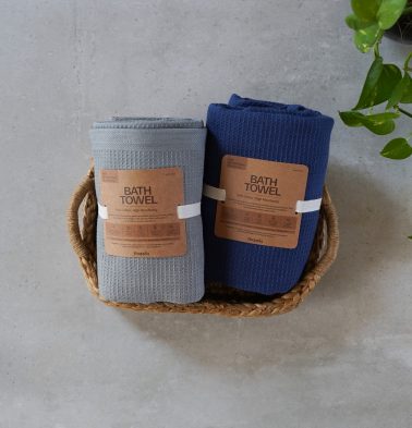 Honeycomb Grey & Indigo Cotton Bath Towel | Combo of 2